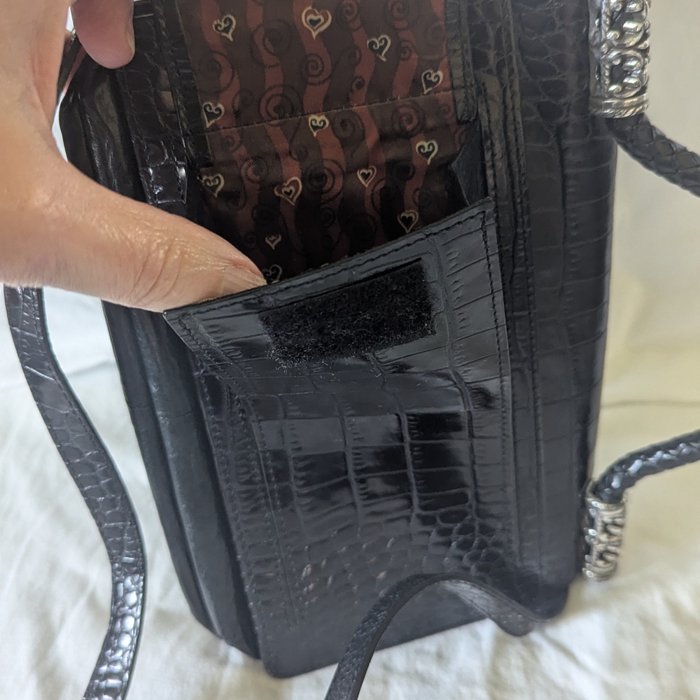 Brighton Crossbody Wallet w/ Removable Shoulder Strap Black Crocodile Texture - Picture 13 of 16